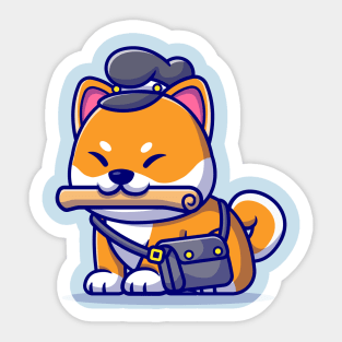 Cute Shiba Inu Dog Courier Newspaper Cartoon Sticker